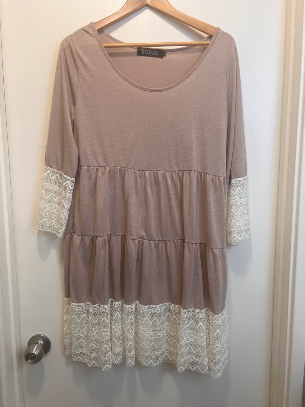 BOBIBI Boho Lace Trim Tunic Top Mini Dress Blush Pink Oversized Cottagecore